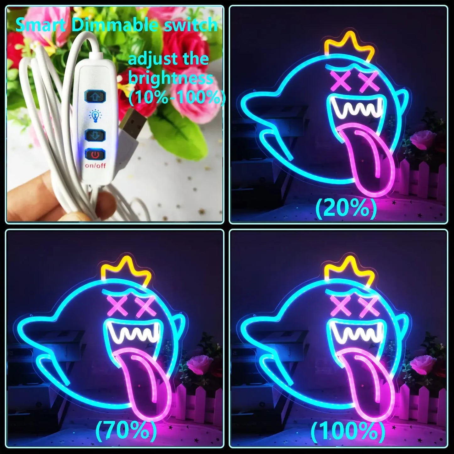 King Ghost Led Neon Sign USB Dimmer Switch Halloween / Game Room Decoration